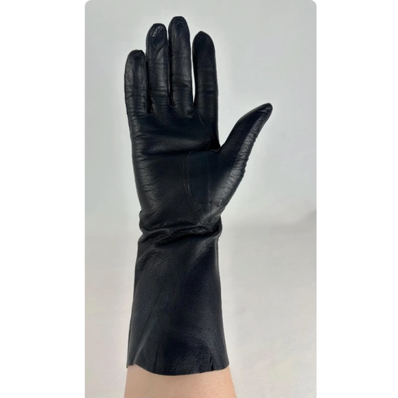 Vintage 1950’s ‘Aris of Paris’ Real Kid Navy Blue Leather Long Gloves - 7 1/2 - Picture 9 of 10